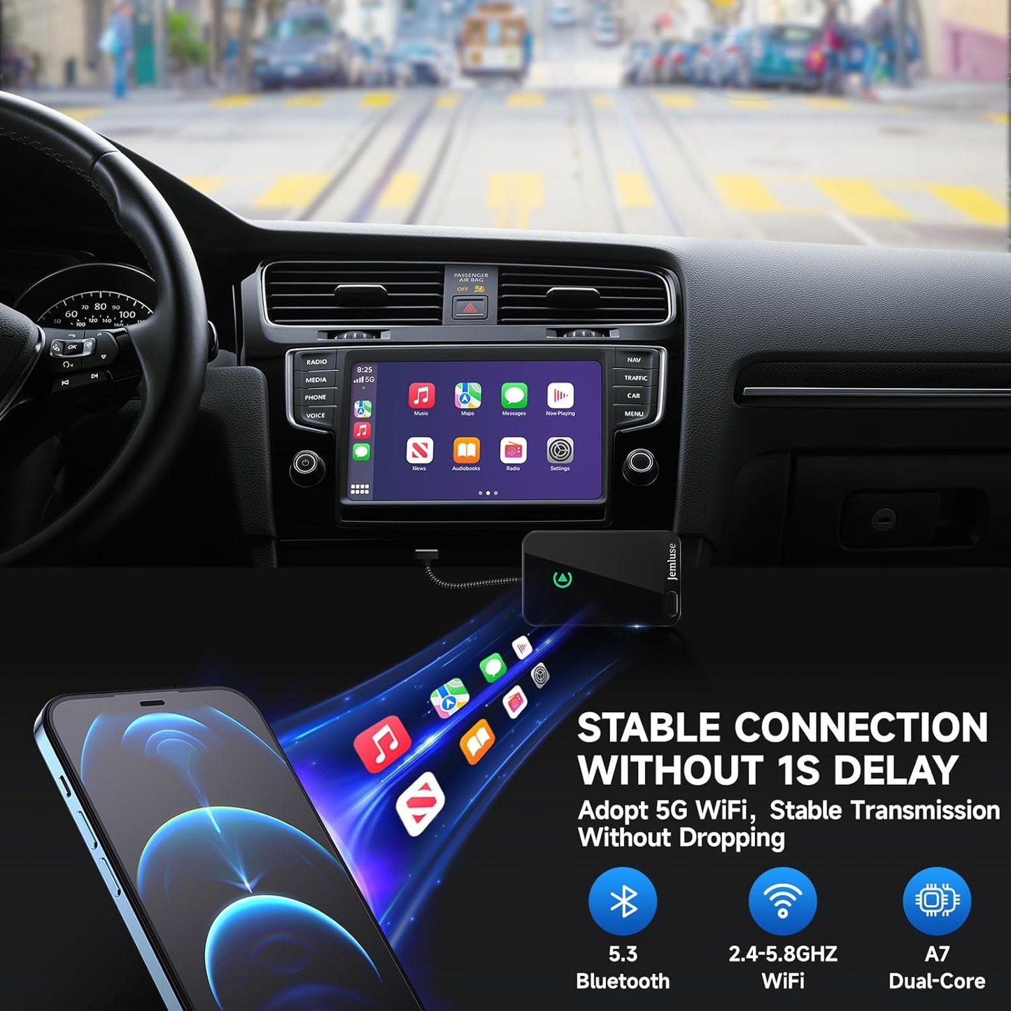 Wireless CarPlay Adapter for Apple iPhone -All Black