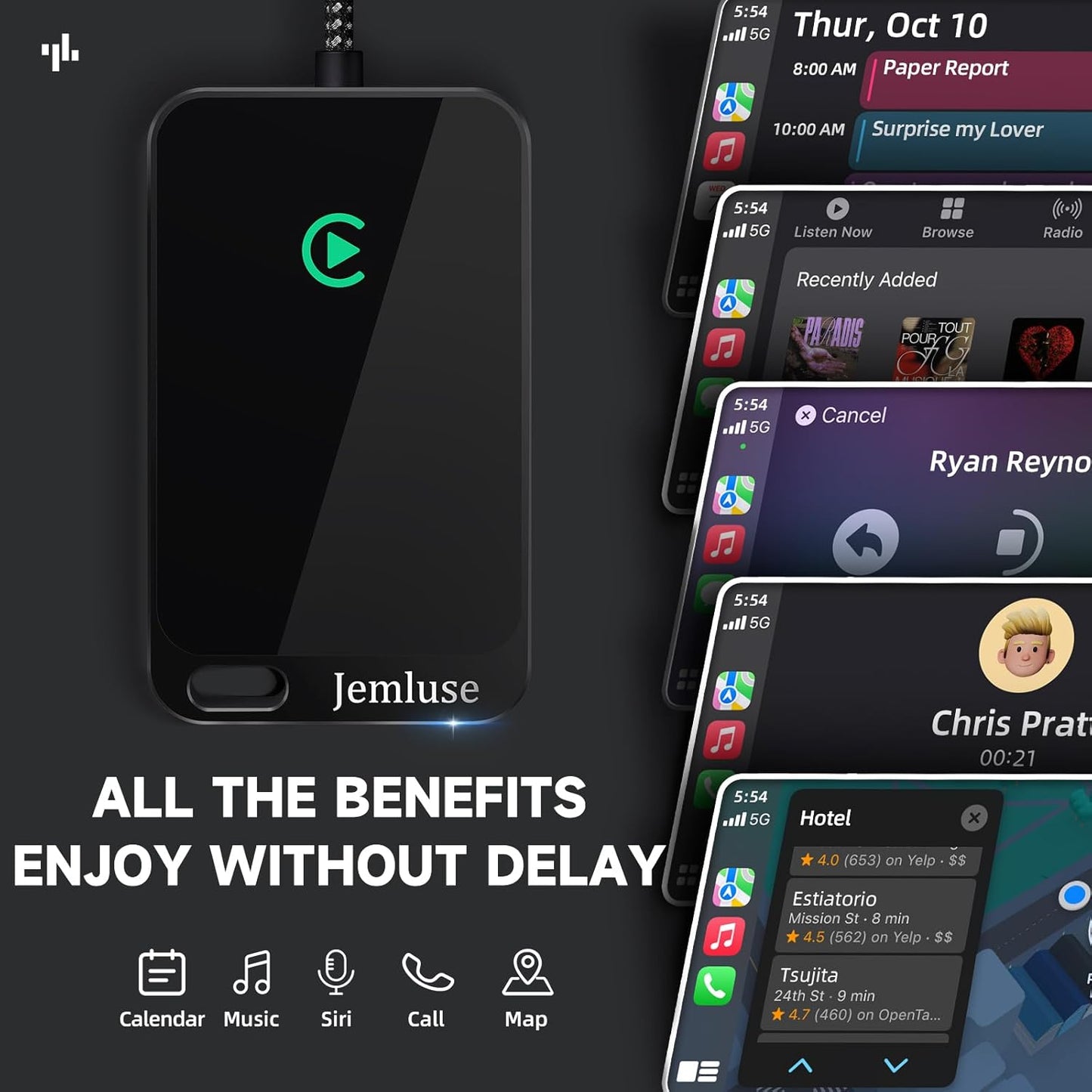 Wireless CarPlay Adapter for Apple iPhone -All Black