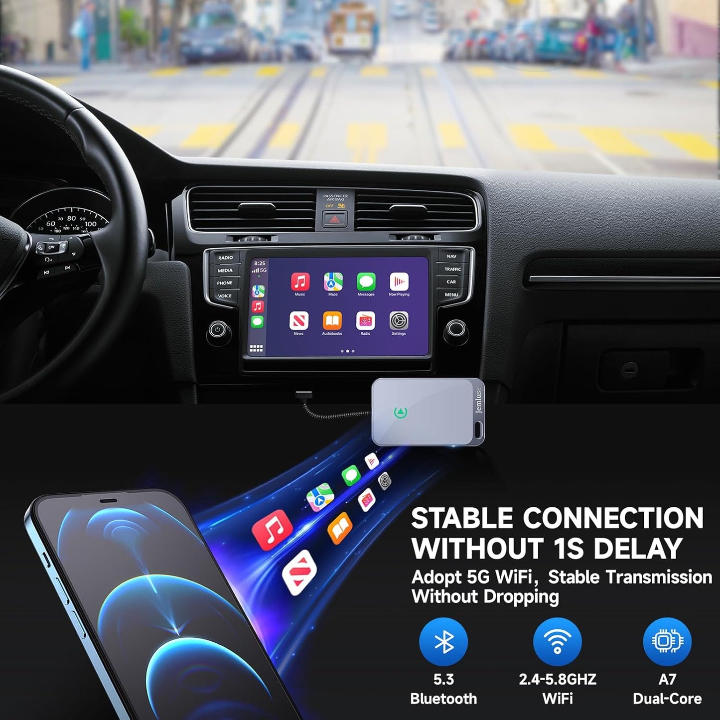 Wireless CarPlay Adapter for Apple iPhone -All Silver